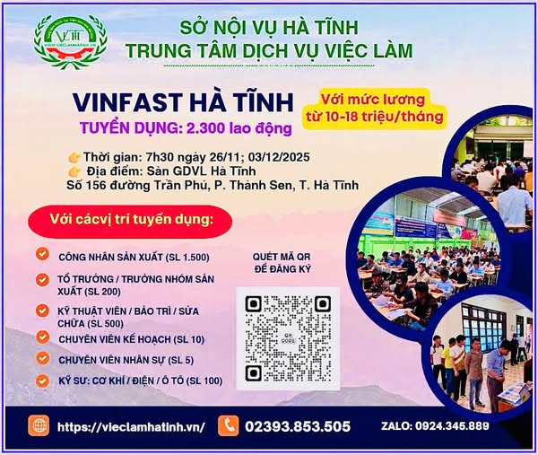 Nhà máy ô tô điện VINFAST tuyển dụng - phỏng vấn trực tiếp tại Trung tâm