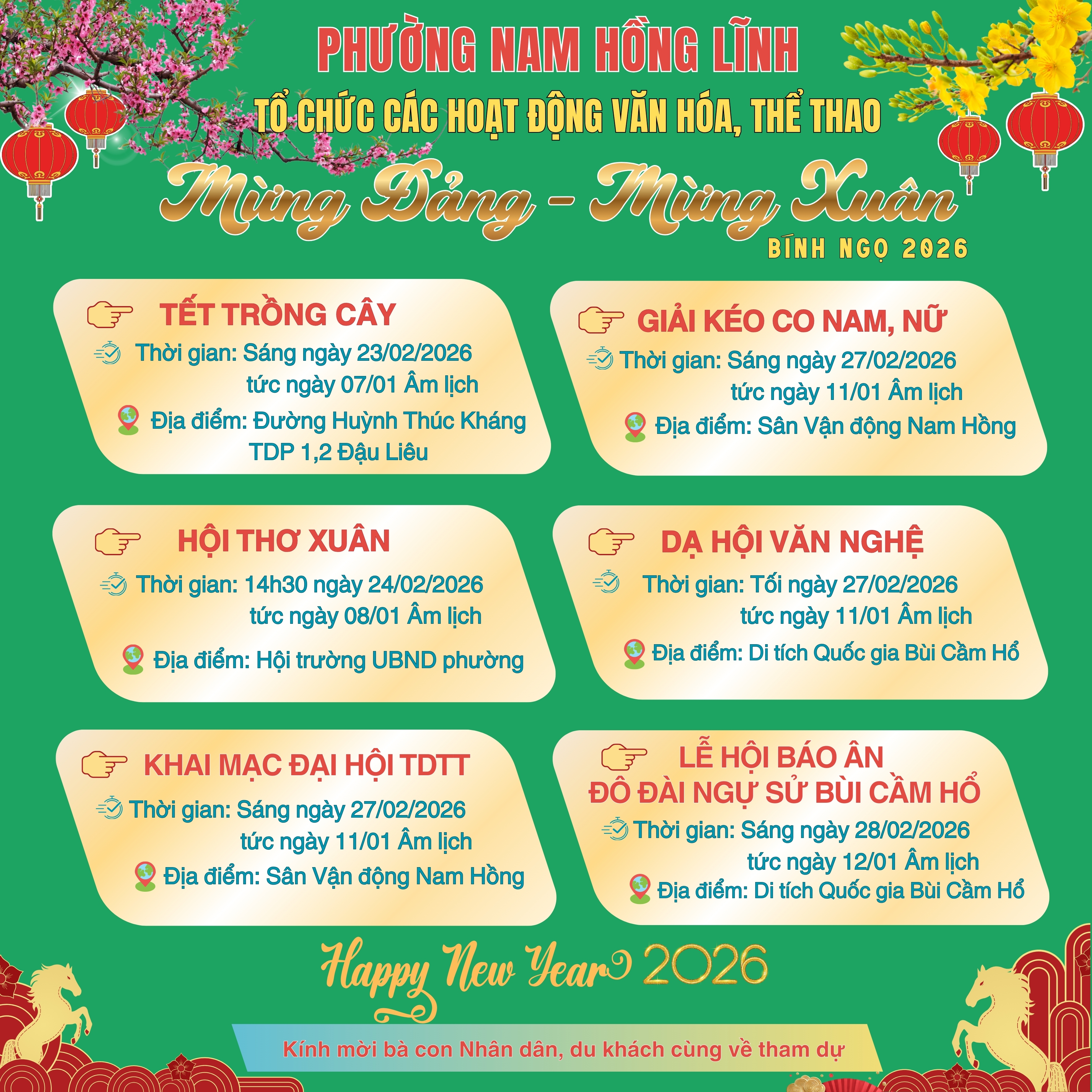 Các hoạt động Văn hóa - Thể thao Xuân Bính Ngọ năm 2026