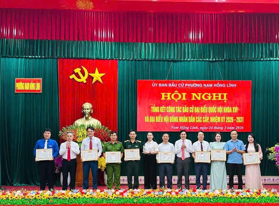 Ủy ban bầu cử phường Nam Hồng Lĩnh tổng kết công tác bầu cử đại biểu Quốc hội khóa XVI và đại biểu Hội đồng nhân dân các cấp nhiệm kỳ 2026 - 2031