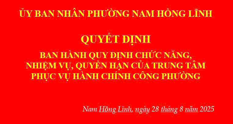 Ủy ban nhân dân phường ban hành Quyết định quy định chức năng, nhiệm vụ, quyền hạn của Trung tâm Phục vụ hành chính công phường