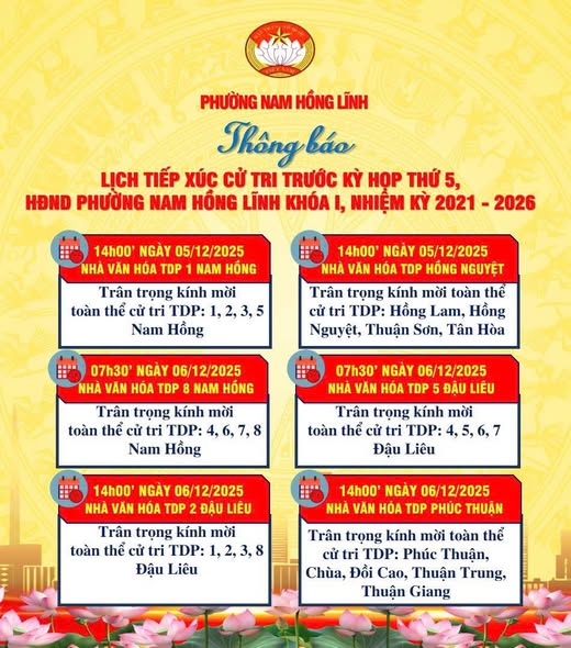 Thông báo lịch tiếp xúc cử tri trước kỳ họp thứ V, HĐND phường khóa I, Nhiệm kỳ 2021-2026