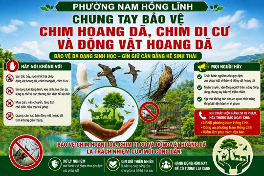 Phường Nam Hồng Lĩnh tăng cường bảo vệ chim hoang dã, chim di cư và động vật hoang dã 