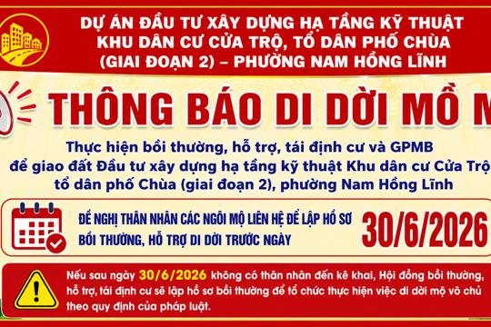 Thông báo của Hội đồng bồi thường, hỗ trợ, tái định cư phường Nam Hồng Lĩnh về việc di dời mồ mả  